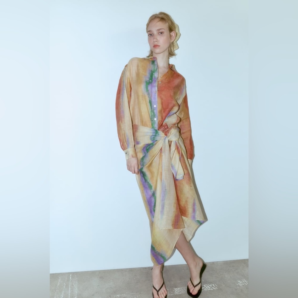 NWT. Zara Lingerie 100% Ramie Tie-Dye Pareo/Wrap Skirt.